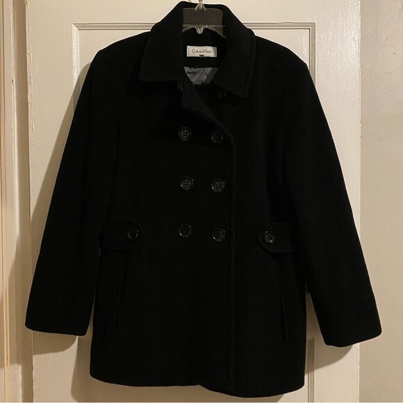 Calvin Klein Black Wool Double Breasted Peacoat - Picture 1 of 12